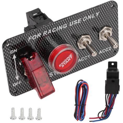 Vtizikl Sport Look Interrupteur D'allumage Panneau Démarrage Rapide Interrupteur À Bascule en Fiber De Carbone Style en Aluminium Multifonction Voiture Voiture De Course (1/5)
