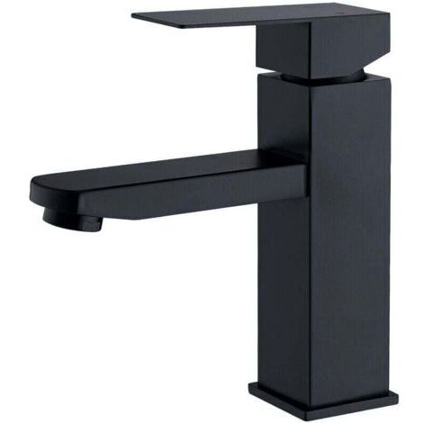 Vtizikl Mitigeur lavabo noir mat en acier inoxydable – Poignée carrée – Valve céramique – Installation facile – Mousseur anti-projections