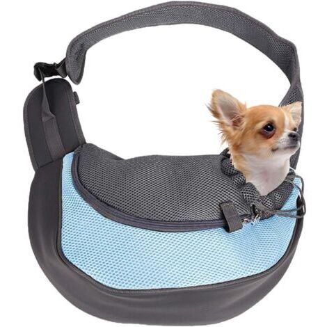 VtiziklÉcharpe pour chien, sac à bandoulière pour animal de compagnie, sac à bandoulière mains libres en maille respirante pour animal de compagnie petit chien chat (bleu clair)