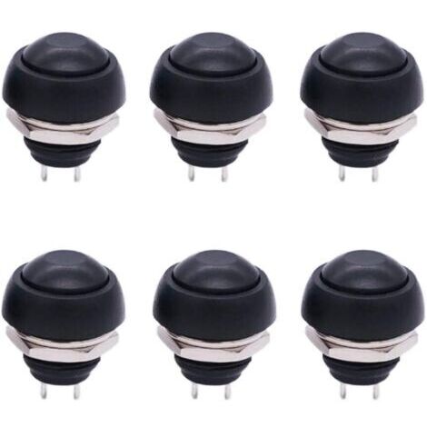 Vtizikl6 pièces Mini interrupteur à bouton-poussoir momentané étanche rond noir 12mm 1/2 "trou de montage On Off PBS-33B-BK