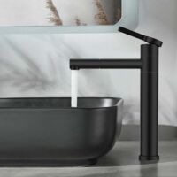 Grifo de baño negro, mezclador de lavabo alto, caño giratorio de 360°, grifo mezclador de lavabo de acero inoxidable.