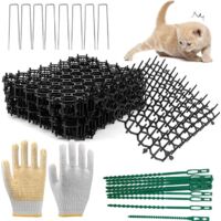 Vtizikl 12 Pièces Tapis Anti Chat avec Pointes 20x15cm Pic Anti Chat Tapis Anti Chien Exterieur Interieur Tapis Répulsif Chat Empêcher Animaux de S'approcher avec Gant Clou en U pour Jardin, Clôtures