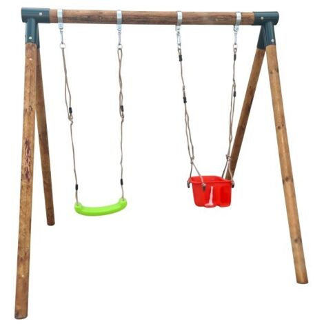 Columpio doble de madera redonda MASGAMES KABA Asiento plano + asiento de bebé