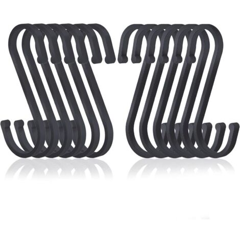 Ganci a S, Confezione da 12 ganci a S piatti in alluminio, finitura opaca, per cucina, camera da letto, bagno, ufficio e giardino, nero (1/5)