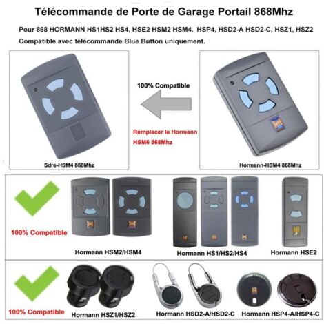 Fur Hörmann Telecomando 868.3MHz, Telecomando per Portoni di Garage compatibile con apribaggetti Hörmann 868MHz HSM4 HSE2 HS1 HS4 HSZ1 HSZ2 868 Telecomando Portone Compatibile hms2 horman (2 pezzi