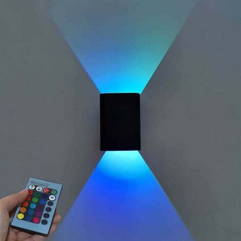 Applique murale LED 5 W pour l'intérieur - Lumière d'ambiance avec variateur RVB - Lumière moderne vers le bas - Éclairage mural en aluminium pour salon, chambre à coucher, escalier Noir