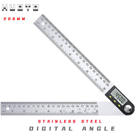 Goniometro digitale 0-200 mm, goniometro digitale 0-360°, 2 in 1, in acciaio inox, con display LCD, misurazione dell'angolo per falegnameria, costruzione e riparazione (1/4)