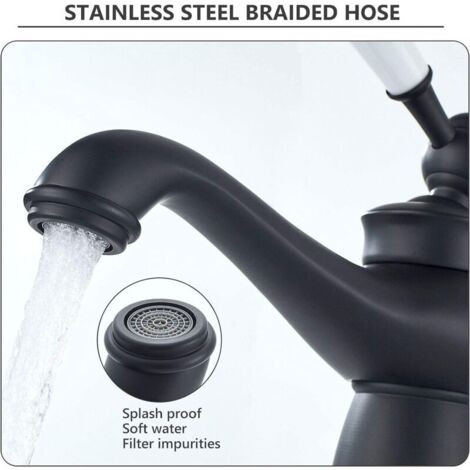 Rubinetto Lavabo Stile Retro Con Maniglie In Ceramica - Nero, Ottone Antico