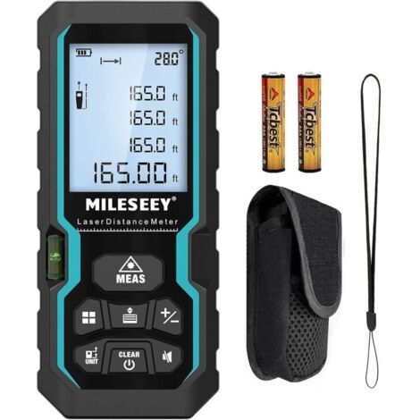 Telemetro laser digitale, misuratore laser 50 m/165 piedi con livella elettronica e retroilluminazione LCD, IP54 m/pollici/piedi/piedi+pollici, misurazione pitagorica, distanza, area, volume e manuale (1/4)