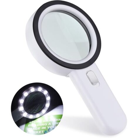 Lente d'ingrandimento da lettura, Lente d'ingrandimento a 12 LED, Lente d'ingrandimento 30x, Grande lente d'ingrandimento illuminata, Lente d'ingrandimento portatile per gioiellieri, orologiai, artigi (1/5)