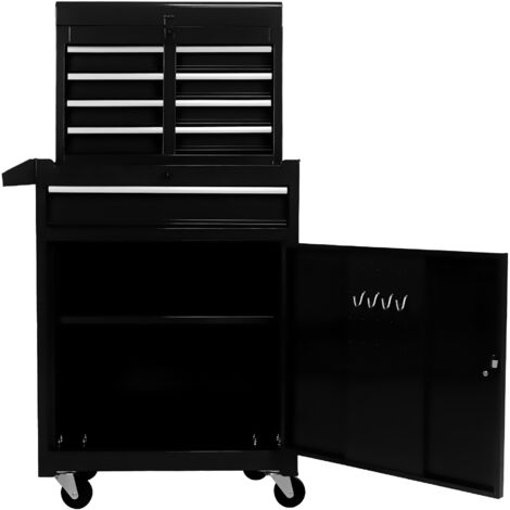 Carrello portautensili con 5 cassetti, mobile con ruote, piano superiore rimovibile e ripiani regolabili, cassetta portautensili in metallo per garage e officina, nero (1/5)