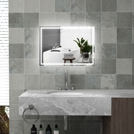 Specchio da bagno con illuminazione a LED, specchio da parete, controllo touch, bianco