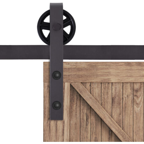 Set di ferramenta per porte scorrevoli da 183 cm, set completo con binario, rulli, fermi, guida a pavimento e viti, acciaio al carbonio, marrone scuro