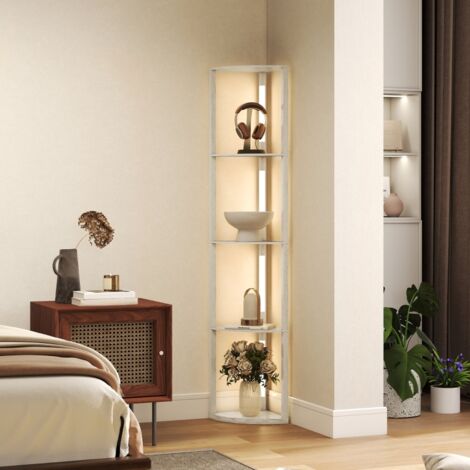 Lampada da terra a LED con ripiano angolare, dimmerabile, 4 ripiani, luce bianca calda, 41x30x164 cm, rovere