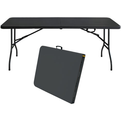 Tavolo pieghevole 180 cm, portatile con maniglia, pieghevole, multifunzionale per campeggio, picnic, feste e uso interno/esterno, capacità di carico fino a 135 kg, nero (1/5)