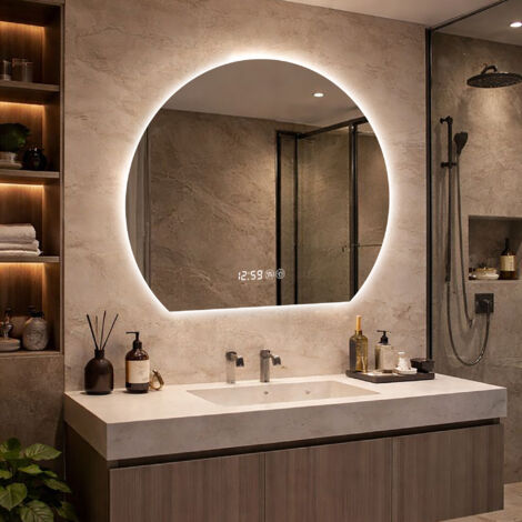 Specchio rotondo LED Ø80 cm, da parete, antiappannamento, 3 colori di luce, dimmerabile, specchio per il trucco, specchio intelligente (1/5)