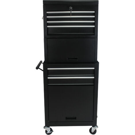 Carrello portautensili con ruote e 6 cassetti, carrello portautensili 2 in 1 staccabile con 4 ruote universali, cassetta degli attrezzi per garage, officina e lavori di riparazione, nero (1/5)