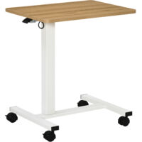 Scrivania regolabile in altezza con rotelle, tavolo salvaspazio per laptop a forma di C, naturale e bianco, 70–110 cm, capacità di carico fino a 70 kg