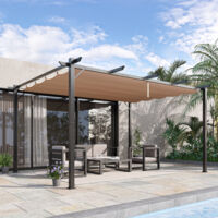 Padiglione pergolato 3 x 4 m in alluminio con tetto in tessuto regolabile, tenda parasole per terrazza e giardino, grigio e marrone