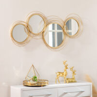 Set di specchi con 4 specchi da parete rotondi, decorazione da parete in metallo per soggiorno o corridoio