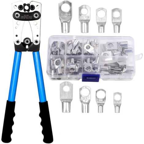 Crimpatrice elettrica multistrato AWG 10-0,6-50 mm², pinza crimpatrice con terminali ad anello in rame + 60 pezzi di guaina termorestringente, crimpatura a cricchetto