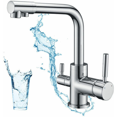 Rubinetto da cucina a 3 vie, girevole a 360° Rubinetto miscelatore, rubinetto da cucina per acqua potabile, rubinetto miscelatore per lavello da cucina con uscita acqua filtrata (1/4)