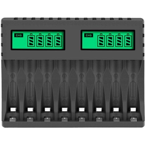 Caricabatterie con display LCD, caricabatterie intelligenti a 8 slot per batterie ricaricabili AA/AAA NiCd NiMh, caricabatterie AA AAA