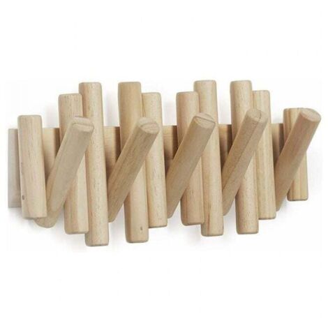 Gancio a parete con 5 ganci, legno naturale, 37,1x16,5x4,4 cm. (1/5)