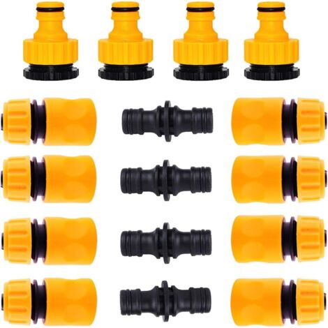 Confezione da 16 connettori per tubo da giardino, 8 tubi flessibili a sgancio rapido da 1/2", 4 connettori doppi e 4 connettori da 3/4", connettori per tubo da giardino in plastica (1/5)