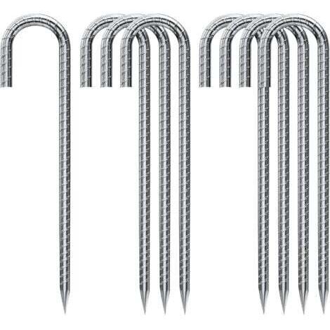 10 ancoraggi a terra, picchetti per tende in acciaio zincato, picchetti di fissaggio con gancio a J, ancoraggio a terra per tettoia per trampolino da 30 cm in acciaio resistente (1/5)