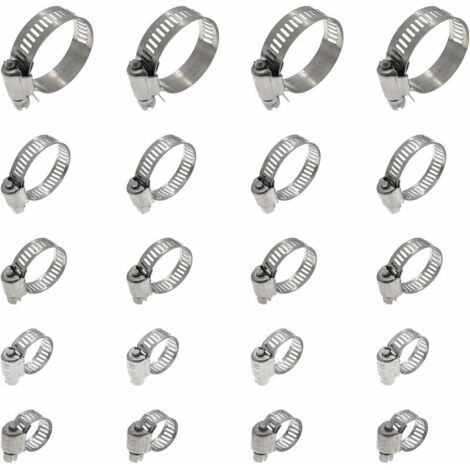 20 fascette stringitubo, fascette stringitubo regolabili 16-25 mm, fascette stringitubo in acciaio inox 304, fascette stringitubo in metallo, per tubi, gas domestico, tubature dell'acqua, cavi, rubine (1/5)
