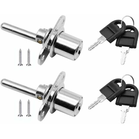 2 pezzi Serratura per cassetti con chiave per mobili Serratura a stantuffo per schedari e vetrine, Diametro 16 mm, Lunghezza 61 mm (Argento) (1/5)