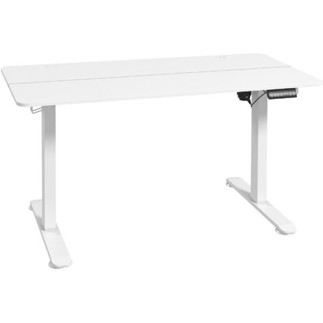 Escritorio de ordenador ergonómico de altura regulable eléctricamente de 140 x 70 cm con 4 funciones de memoria, ganchos y sistema anticolisión, color blanco. (1/5)