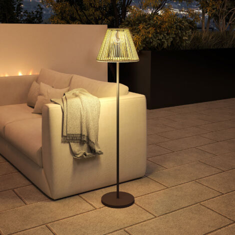 Lámpara solar de pie, lámpara solar de ratán con sensor de luz, 25 LED, lámpara solar automática de estilo boho, impermeable IP44, para exterior para jardín y balcón, Ø33xH135 cm (1/5)