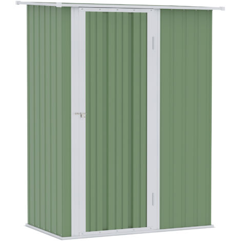 Caseta de jardín metálica con puerta, caseta de jardín de acero para exterior, verde, 142 × 84 × 189 cm (1/5)