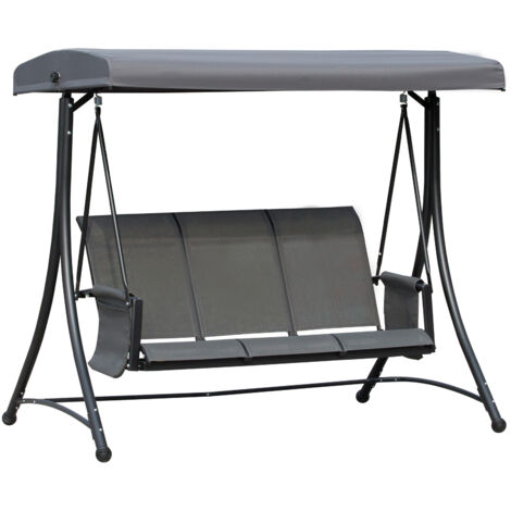Columpio Hollywood de 3 plazas con parasol y estante de almacenamiento, estructura de aluminio, columpio para patio y jardín, 196 × 128 × 172 cm, gris