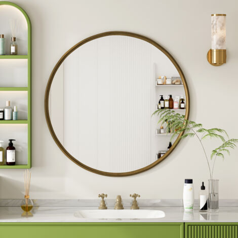 Espejo redondo de bronce Ø80 cm, espejo de pared, marco de metal, baño, dormitorio, salón, pasillo (1/5)