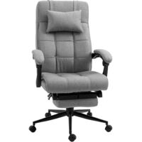 Silla de oficina con reposacabezas y reposabrazos, silla giratoria regulable en altura con reposapiés, lino, ergonómica, 66 x 70 x 116-124 cm
