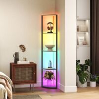 Lámpara de pie LED, regulable en 5 niveles, lámpara de pie con estante, cambio de color RGB, control remoto