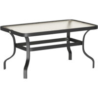 Mesa auxiliar 95x55 cm con tapa de cristal templado, mesa de centro con diseño de ondas y esquinas redondeadas, mesa de balcón y jardín para salón, terraza y jardín, color negro