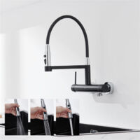 DETBOM Schwarz Wandmontage Küchenarmatur Küchenarmatur mit 3 Sprühern Spültischarmatur mit Ausziehbaren Schläuchen 360° Schwenkbar Edelstahl Wasserhahn