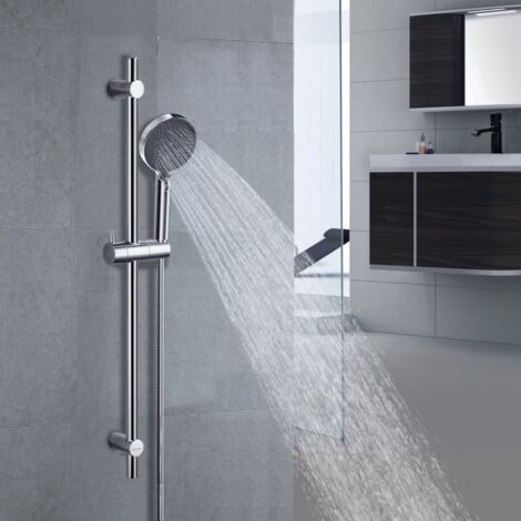 DETBOM Barra Doccia con Doccetta Manuale con Supporto per Soffione Doccia a 3 Getti e Tubo Flessibile Set Doccia Regolabile Sistema Doccia in Acciaio Inox Cromato