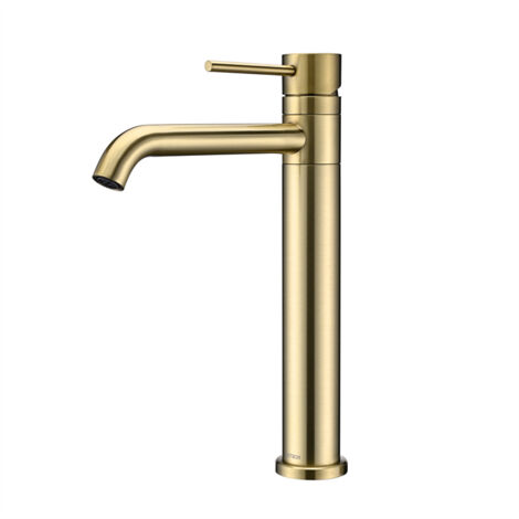 DETBOM Miscelatore Lavabo Alto Rubinetto da Bagno per Lavabo o Lavandino Rubinetto Lavabo Girevole a 360° in Acciaio Inossidabile Dorato Spazzolato Classico