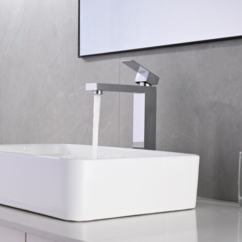 Miscelatore Lavabo Alto Rubinetto Lavabo per Vasca Rubinetto Bagno in Acciaio inox Miscelatore per Bagno Cromato Design Moderno
