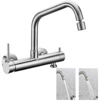 BuntHaus Miscelatore da Parete per Cucina Rubinetto da Cucina da Parete con 2 Getti Miscelatore da Cucina Girevole a 360° Rubinetto per Lavello in Acciaio Inossidabile Spazzolato