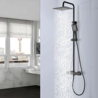 DETBOM Colonna Doccia Termostatica Sistema Doccia Nero Set Doccia Regolabile in Altezza con Miscelatore Termostatico per Bagno Soffione Doccia a Pioggia Quadrato