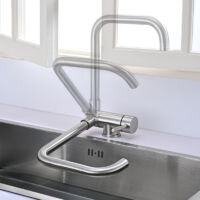 Miscelatore da Cucina Ribaltabile Rubinetto da Cucina Pieghevole Miscelatore per Lavello in Acciaio Nichelato Spazzolato Bocca Girevole a 360°