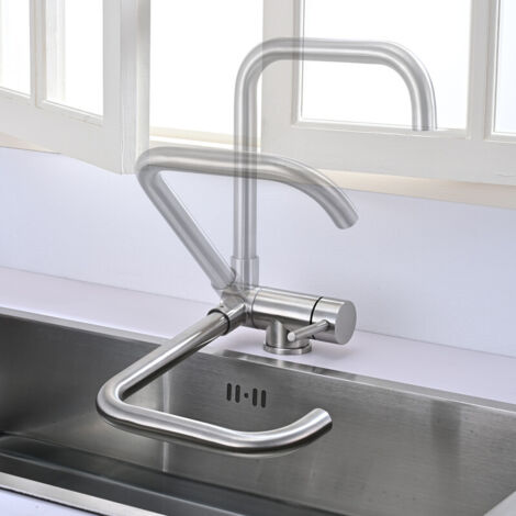 Grifo Cocina Abatible Grifo de Fregadero Plegable Giratorio 360° Grifo Cocina Bajo Ventana de Acero Inoxidable Mezclador de Fregadero de Cocina en Acero Inoxidable 304