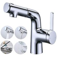 DETBOM Grifo de Baño con Ducha Extraíble Mezclador de Lavabo con 3 Chorros Grifo de Lavabo Cromado con Chorro Superior para Cepillarse los Dientes