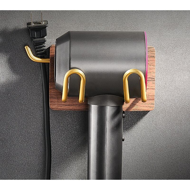 Porta-asciugacapelli in legno di noce, elegante organizzatore per strumenti per capelli, ripiano organizer per il bagno, porta-asciugacapelli a parete, porta-asciugacapelli